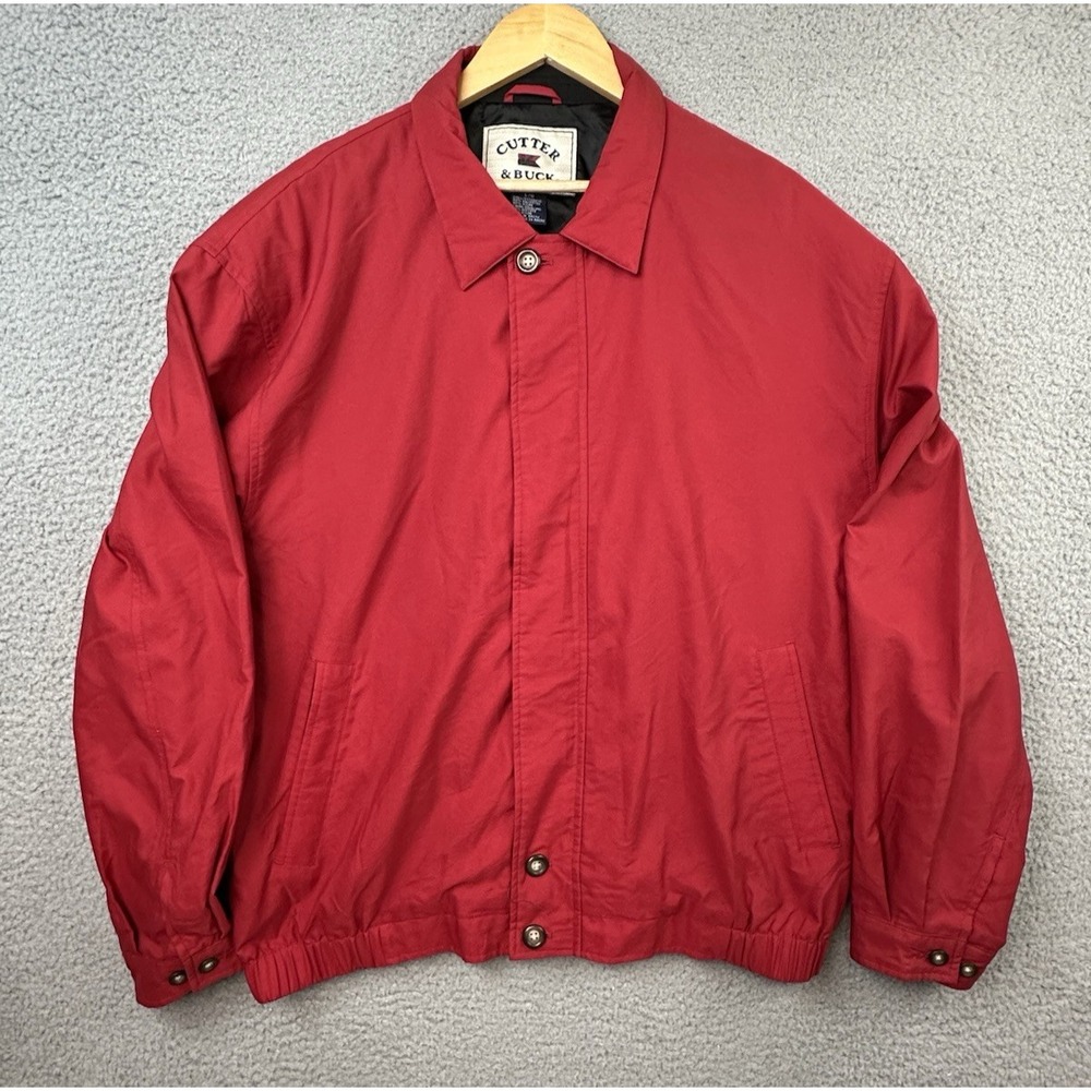 Vintage Cutter & Buck Men's Large Red Harrington Bomber Jacket Full Zip Golfer